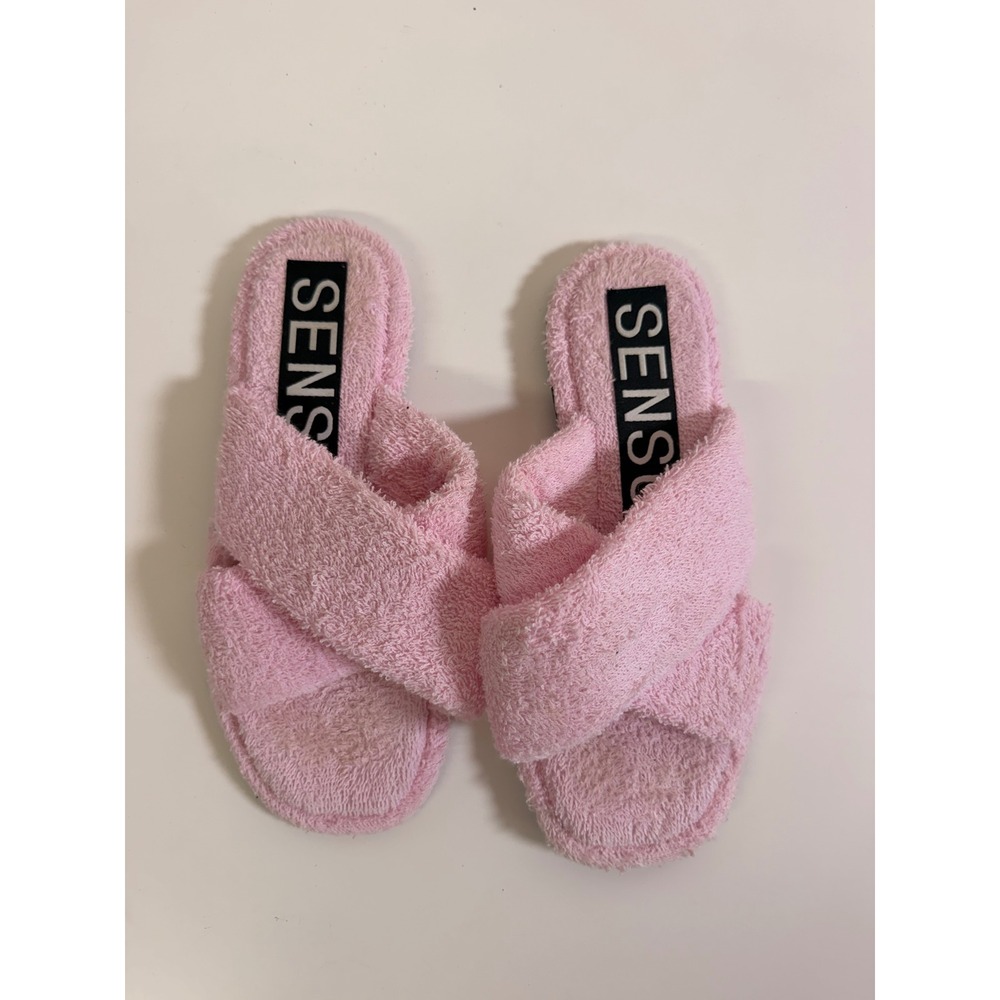 Senso Inka‎ Slippers Women 37 Pink Excellent Terry Cloth Criss Cross Slides